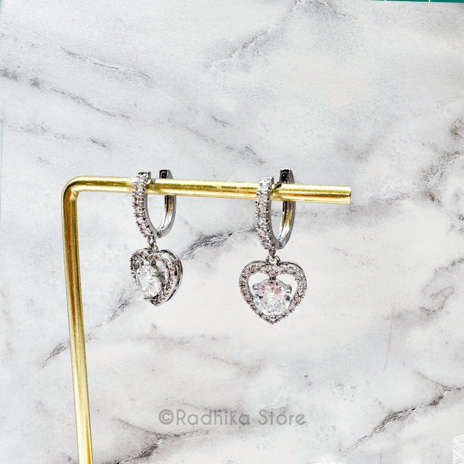 Floating Zircon Heartl Earrings