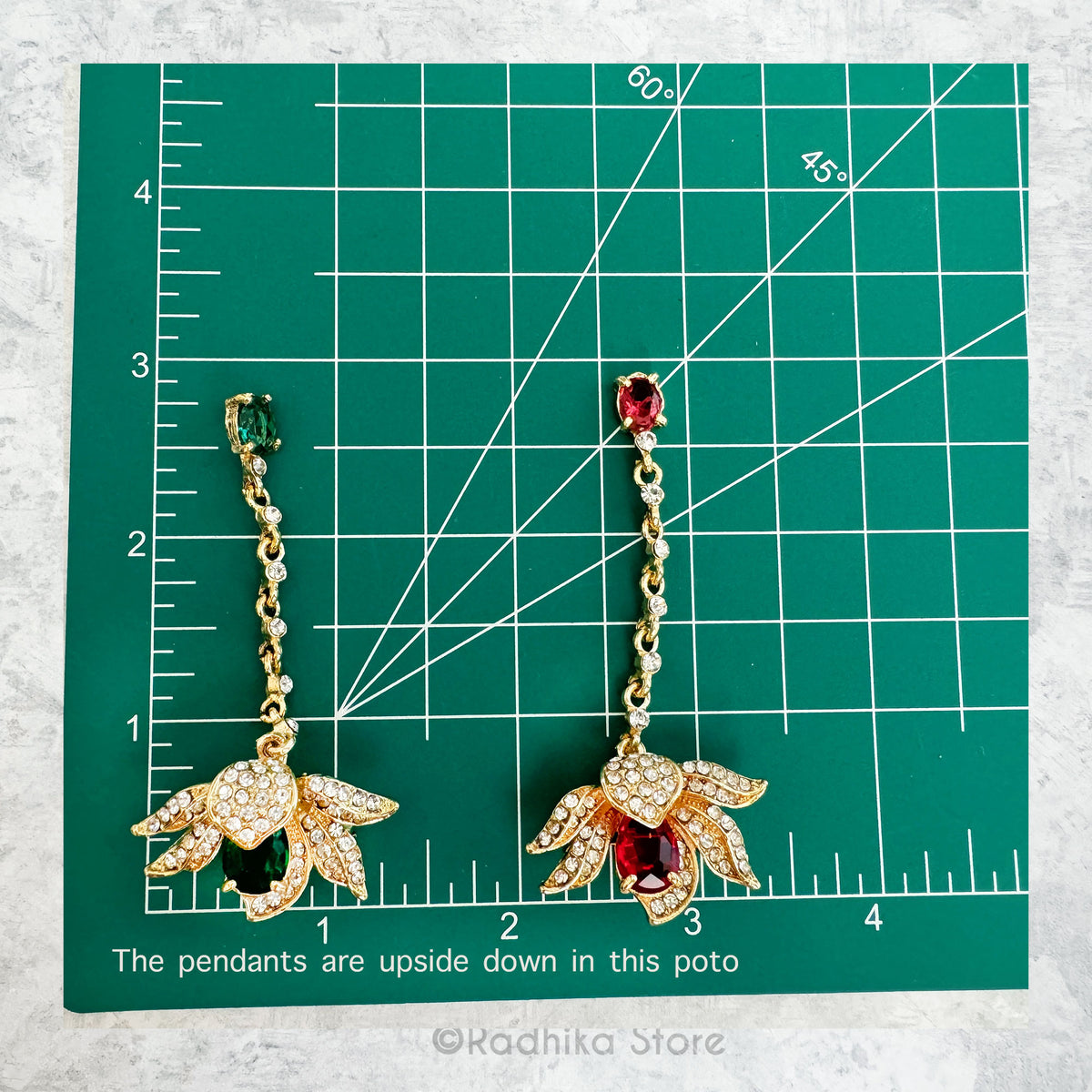 Dangling Jeweled Lotus - Choose Ruby Or Emerald Pendant-(Pin)