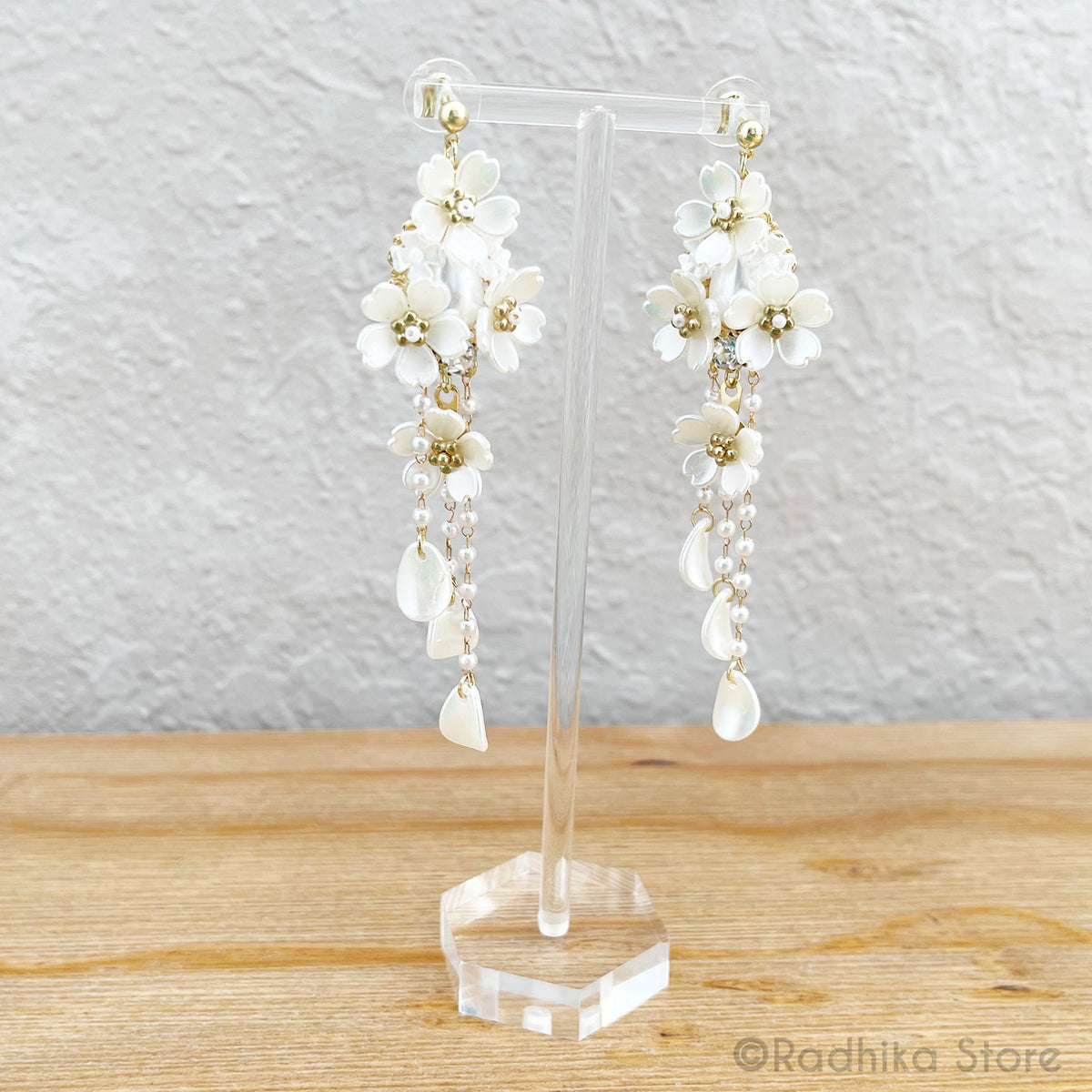 Dangling Mother Of Pearl Flower - Earrings