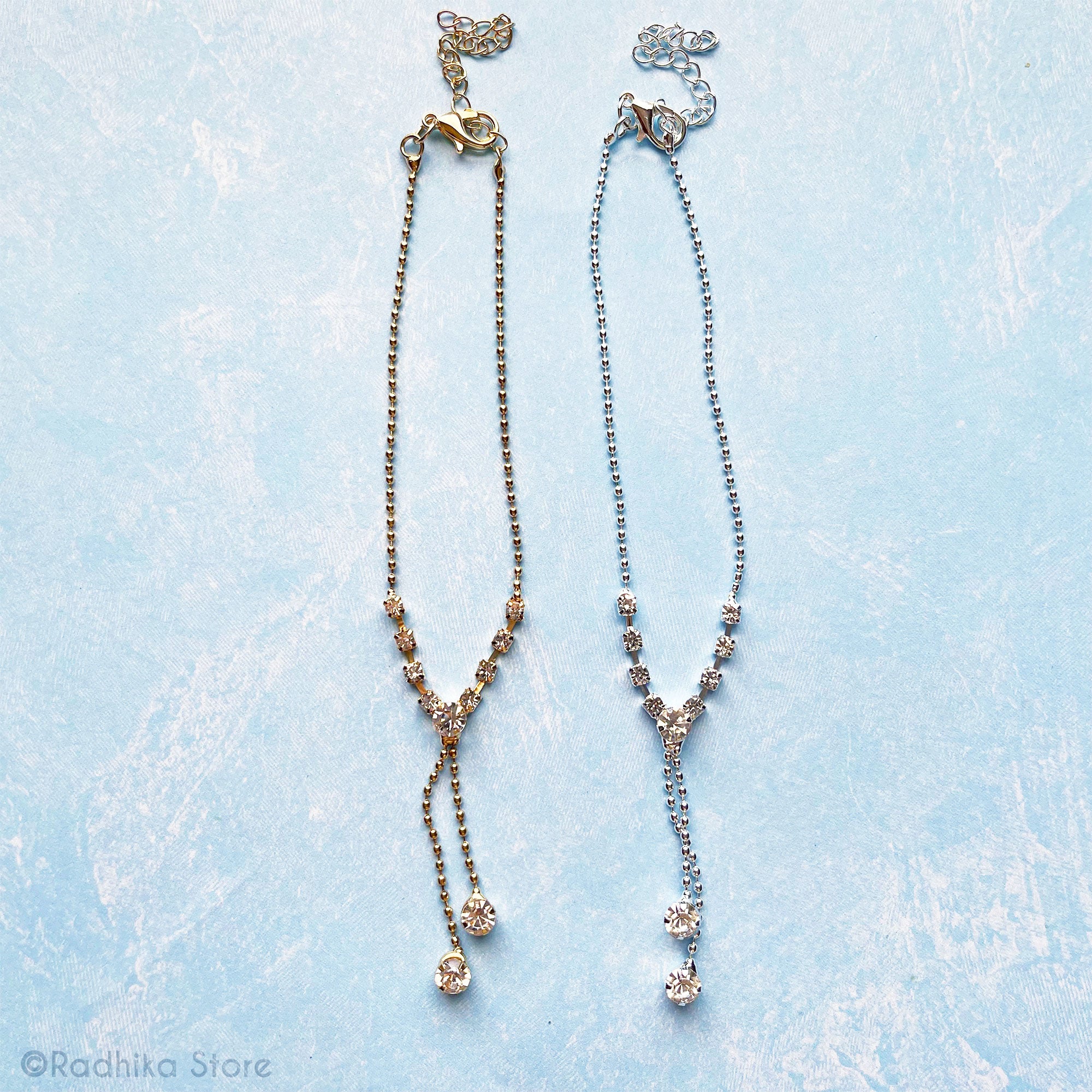 Dangling Rhinestones- Deity Necklaces - Choose Silver or Gold Color -
