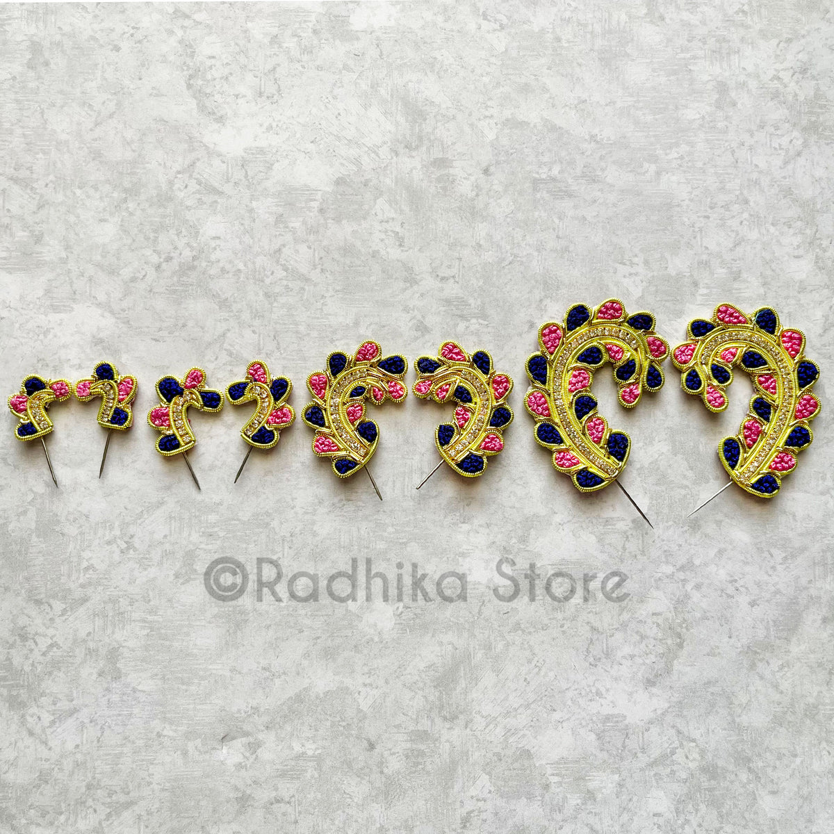 Dark Purple and Pink Vrindavan Swirls - Embroidery - Set of 2 Turban Pins