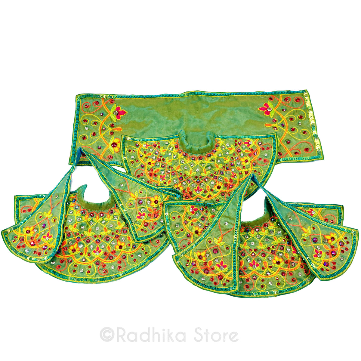 Dazzling Flower Lights - Opalescent Green - Silk - Jagannath Baladeva Subhadra Deity Outfit
