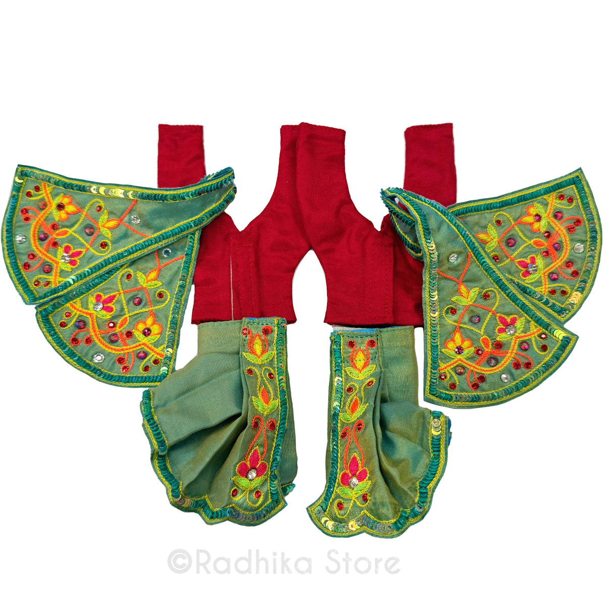 Dazzling Flower Lights - Opalescent  Green  and Red - Silk - Gaura Nitai Deity Outfit