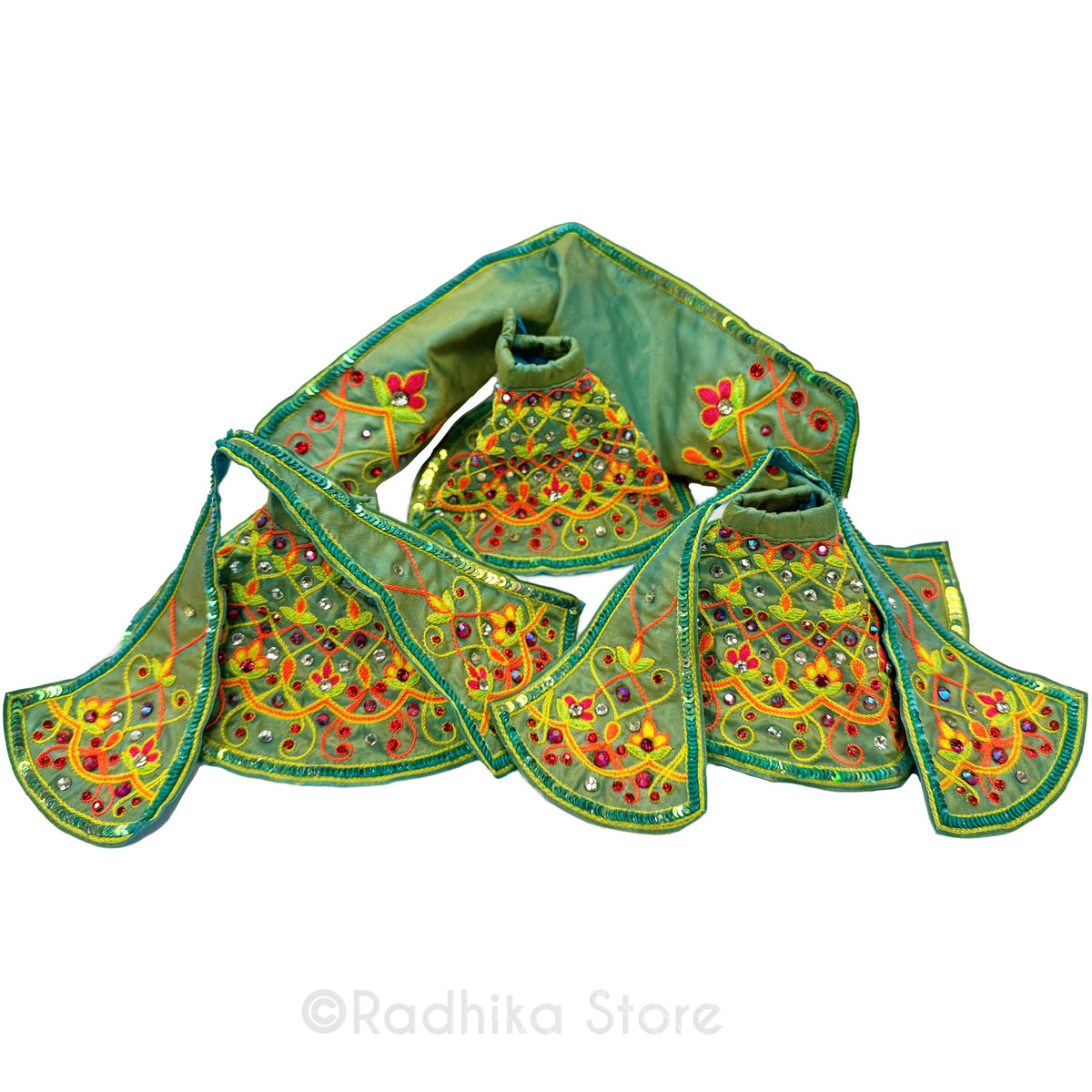 Dazzling Flower Lights - Opalescent Green - Silk - Jagannath Baladeva Subhadra Deity Outfit