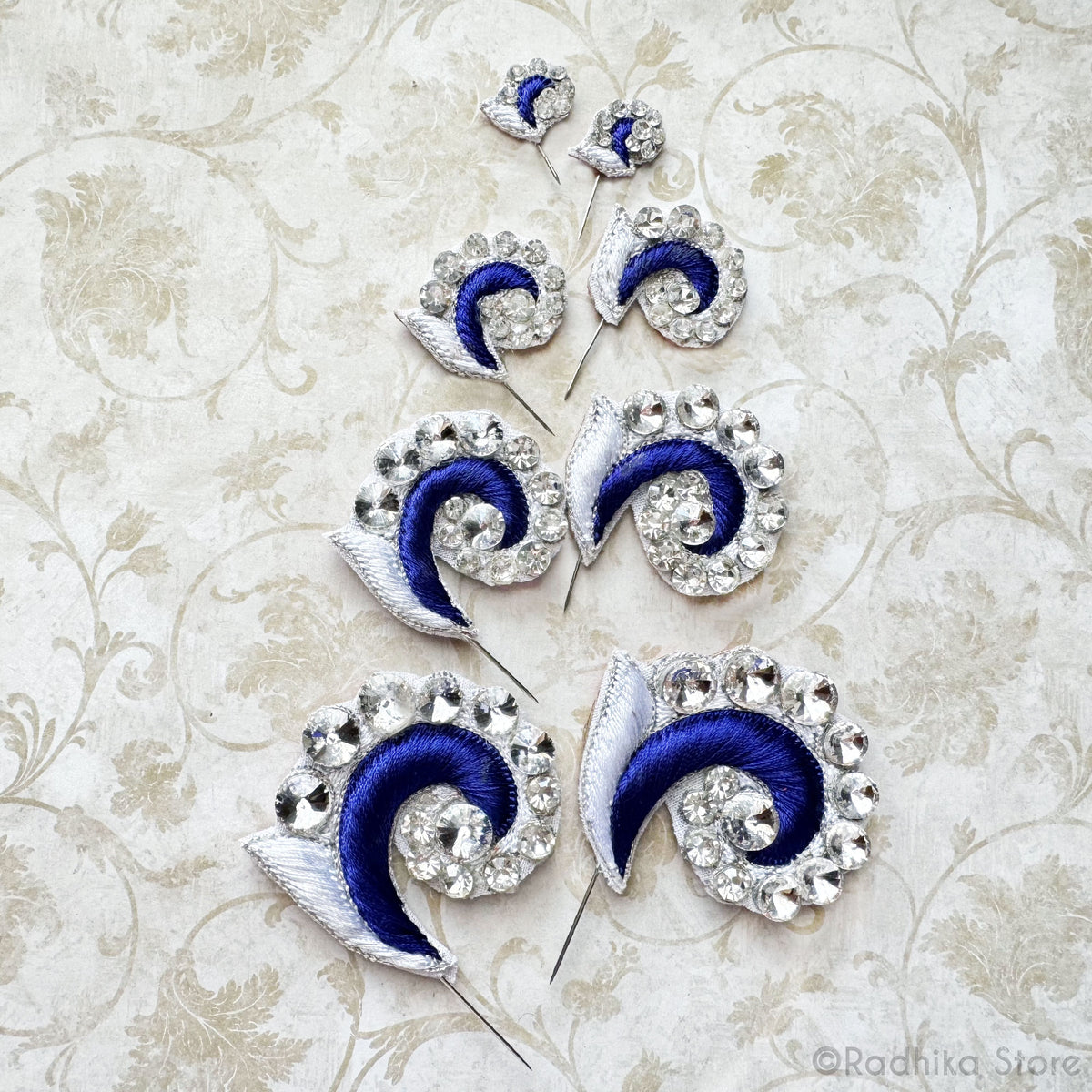 Transcendental Waves - Deep Blue - Embroidery Turban Pins - Set of 2
