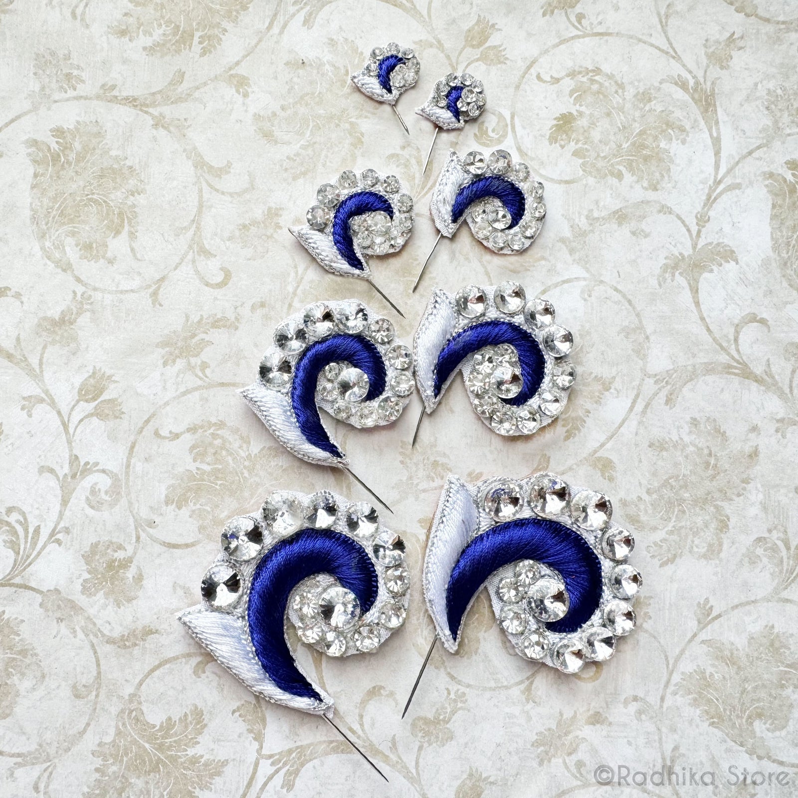 Transcendental Waves - Deep Blue - Embroidery Turban Pins - Set of 2