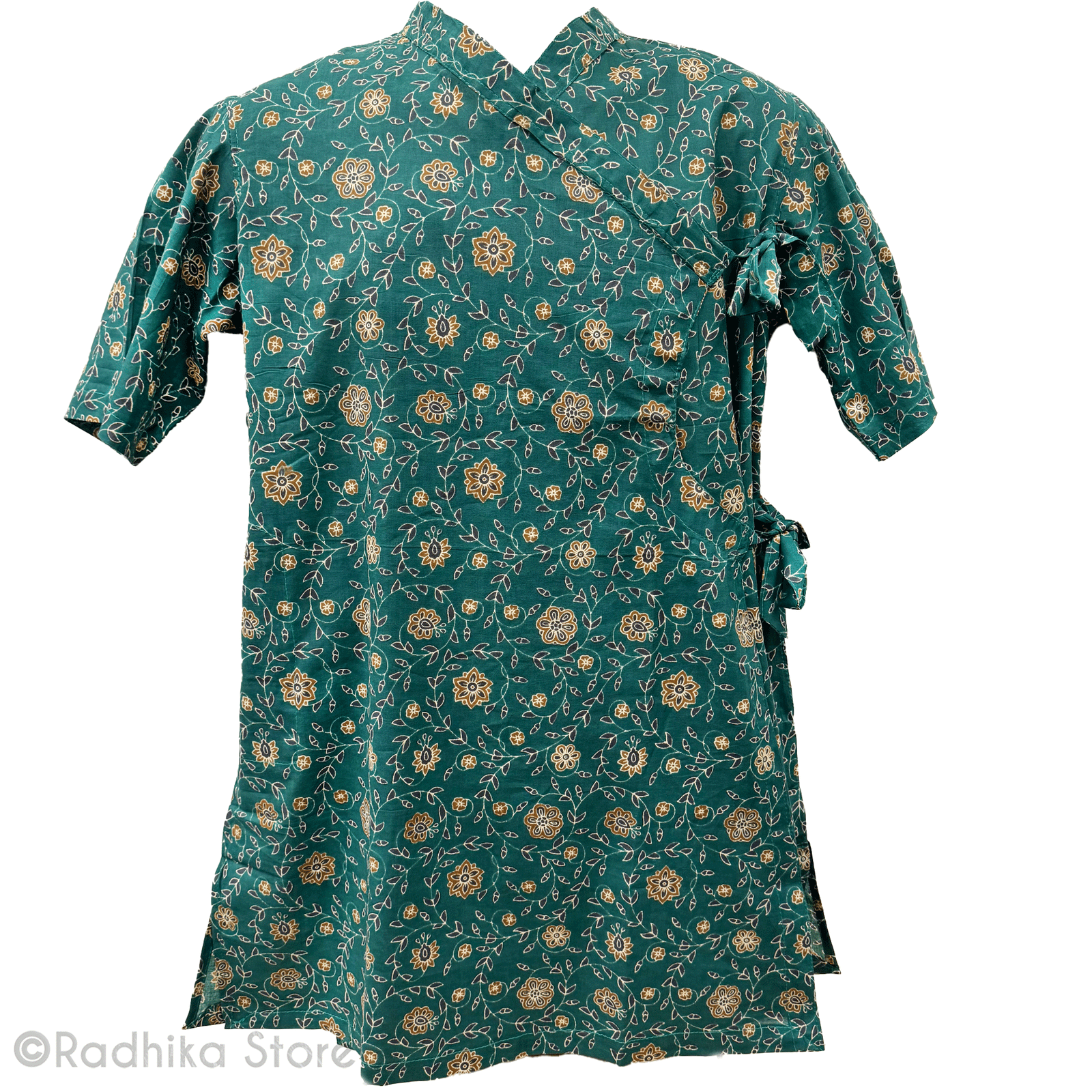 Bagal Bandi Style- Cotton Kurtas - Dark Teal with Flowers-S-M-L XL