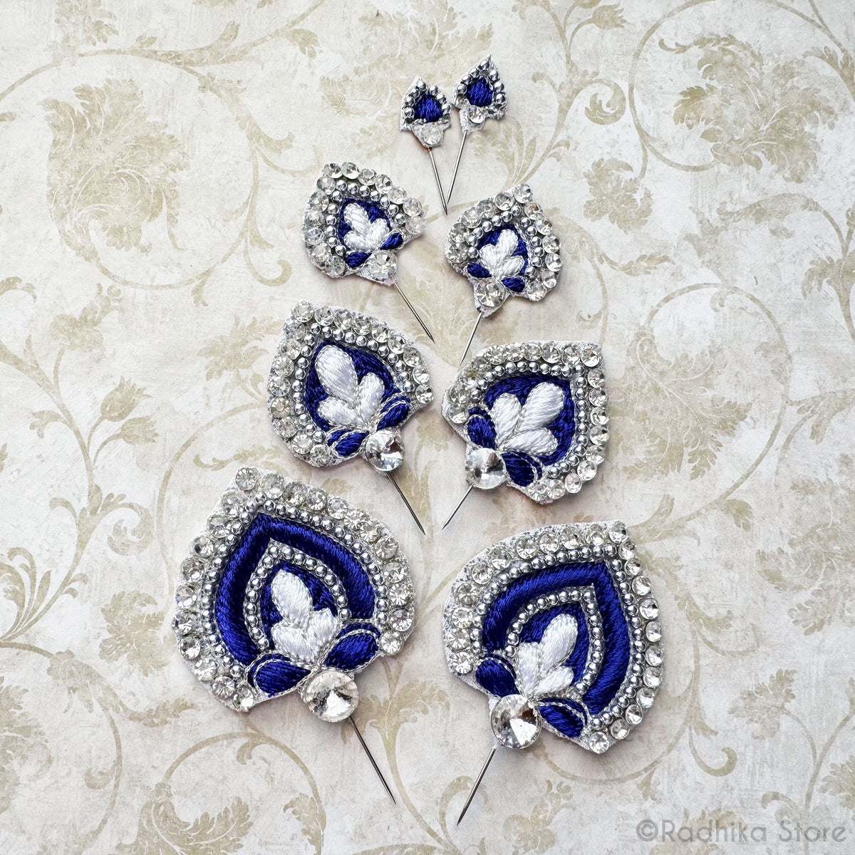 Festival Fan - Deep Blue - Embroidery Turban Pins - Set of 2
