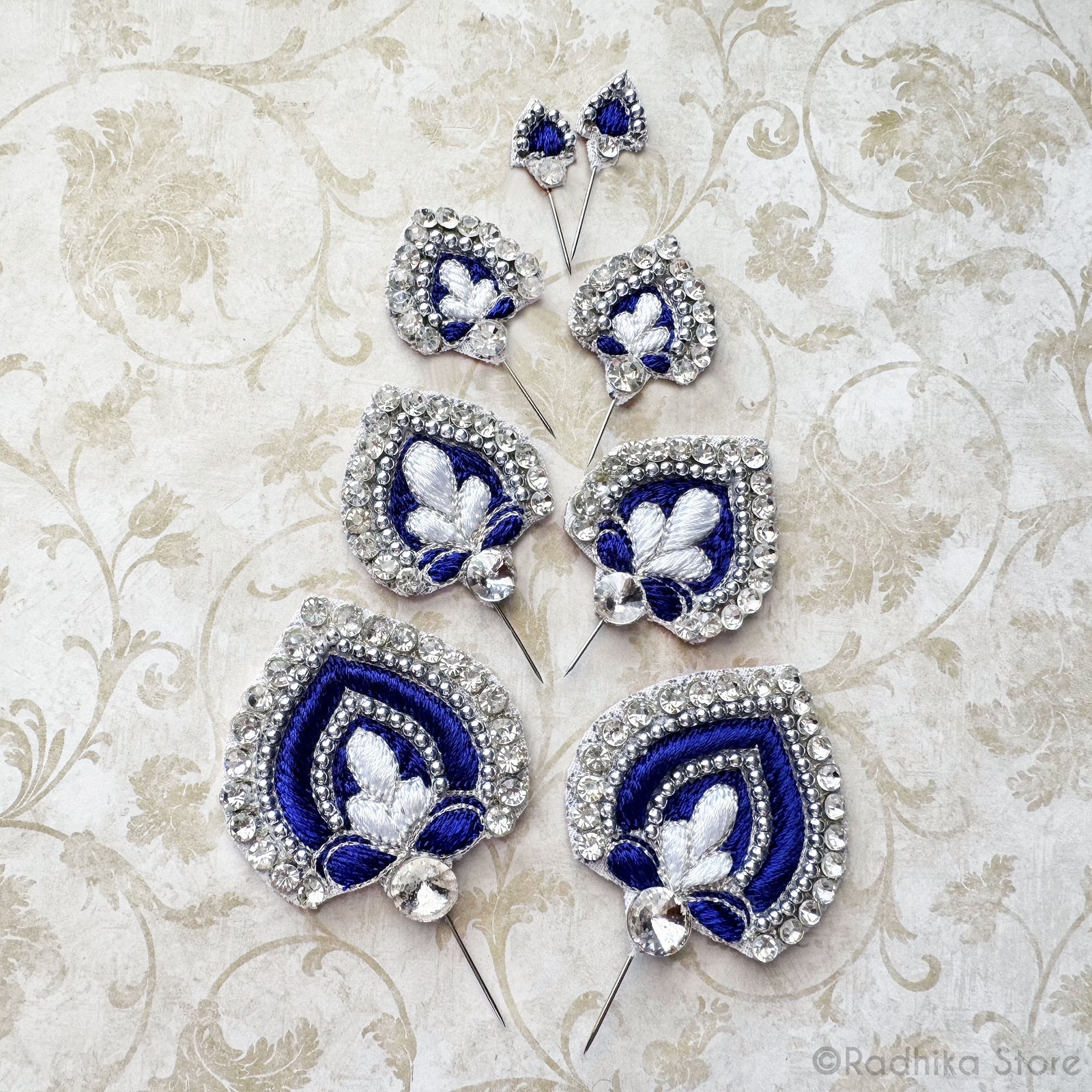 Festival Fan - Deep Blue - Embroidery Turban Pins - Set of 2