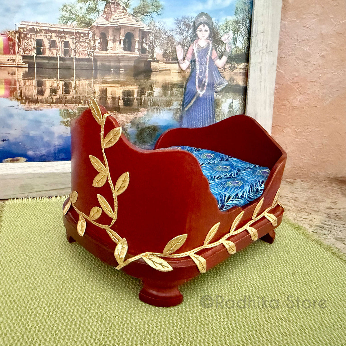 Divine Vine Bed - With Peacock Plume Bedding -  Cherry Finish