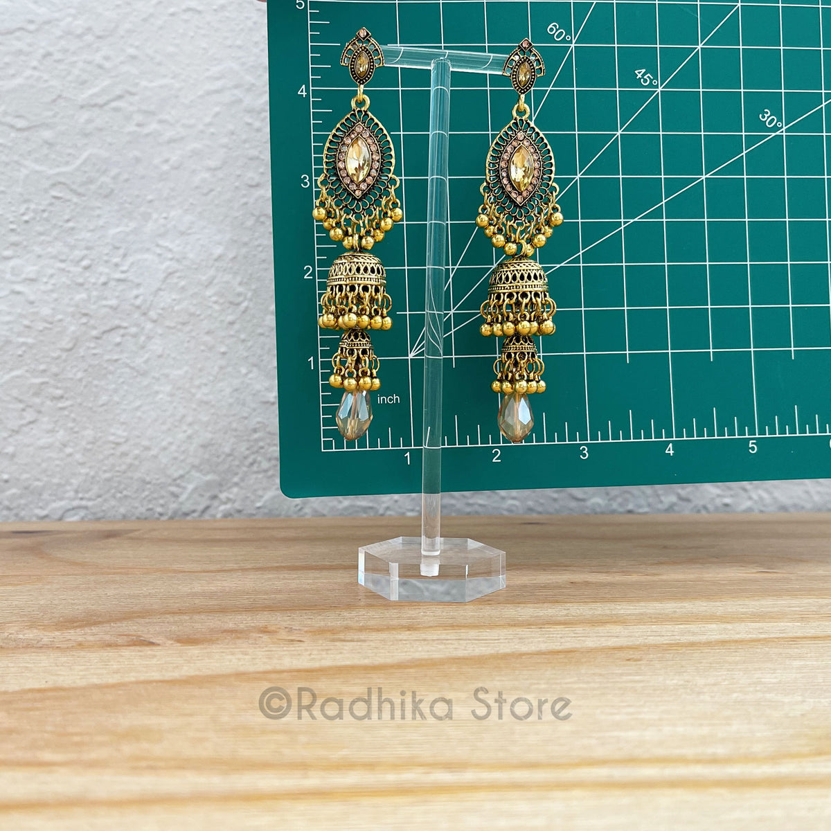 Diamond Crystal Long Bell Jhumka - Earrings