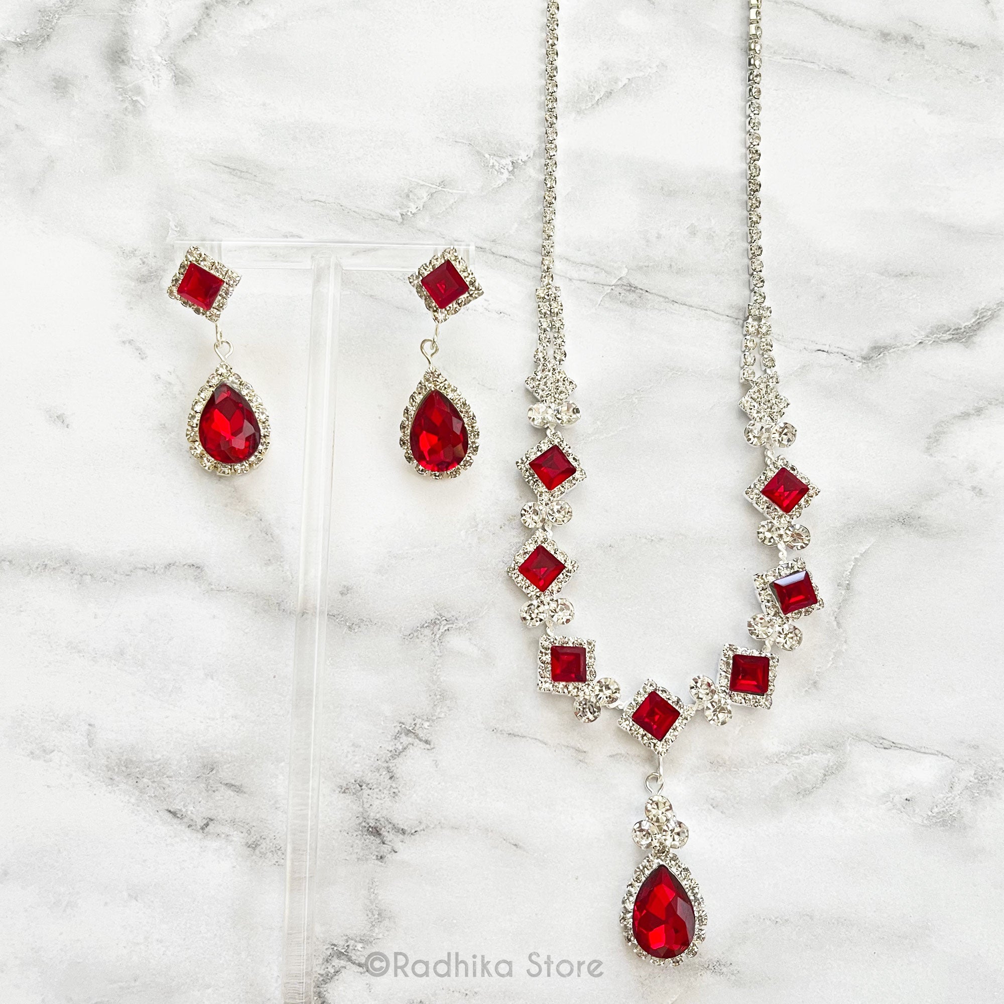 Ruby Diamond Prema - Rhinestone Deity Necklace And Earring Set