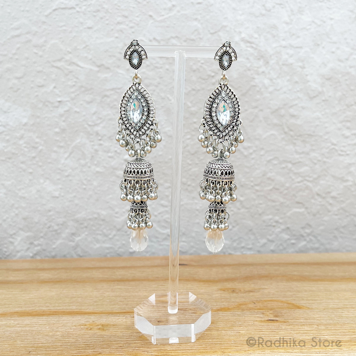 Diamond Crystal Long Bell Jhumka - Earrings
