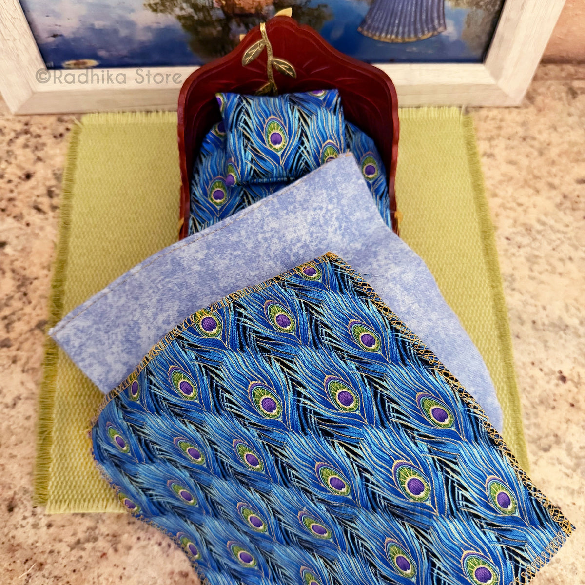 Divine Vine Bed - With Peacock Plume Bedding -  Cherry Finish