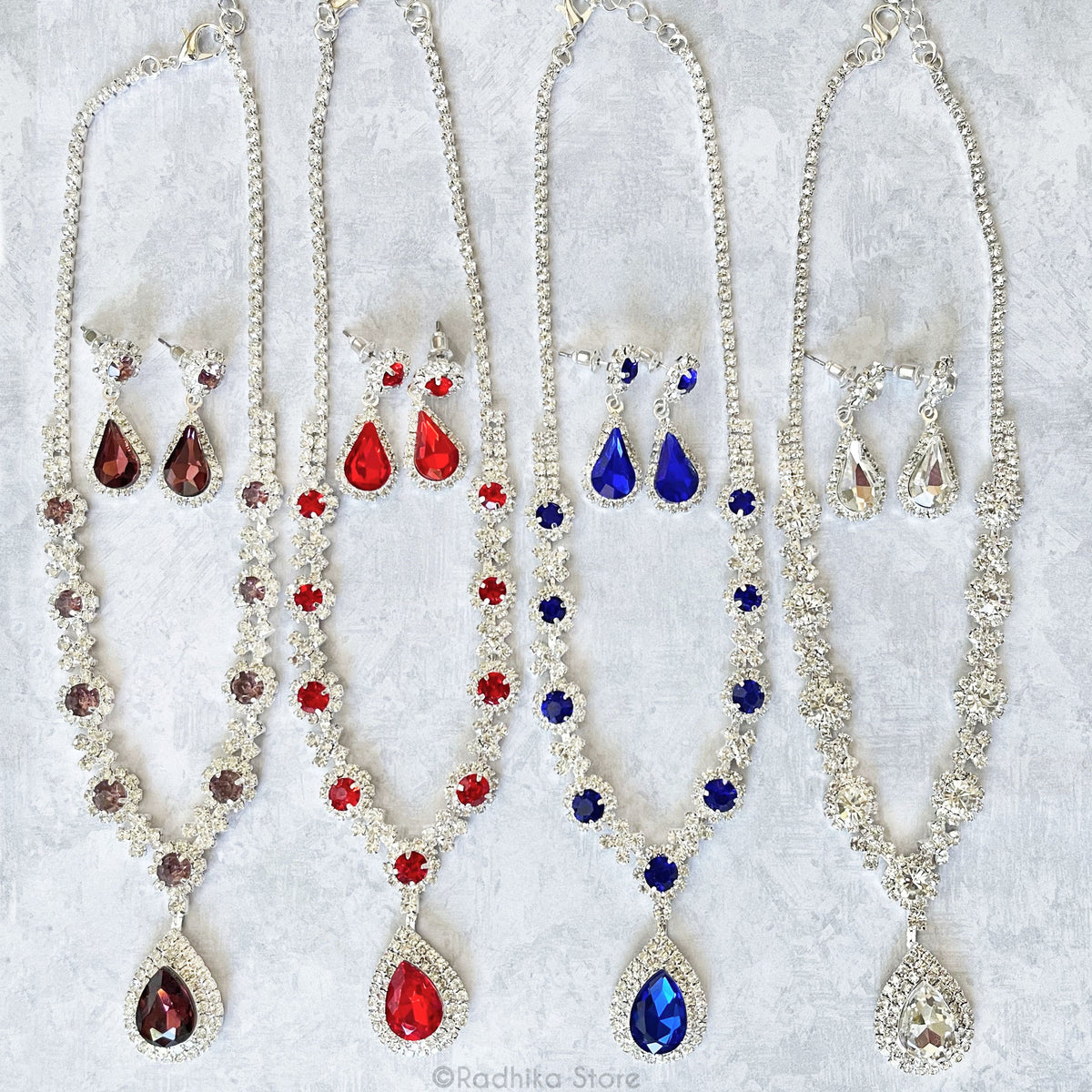 Dew Drop Flowers - Rhinestone Deity Necklace And Earring Set