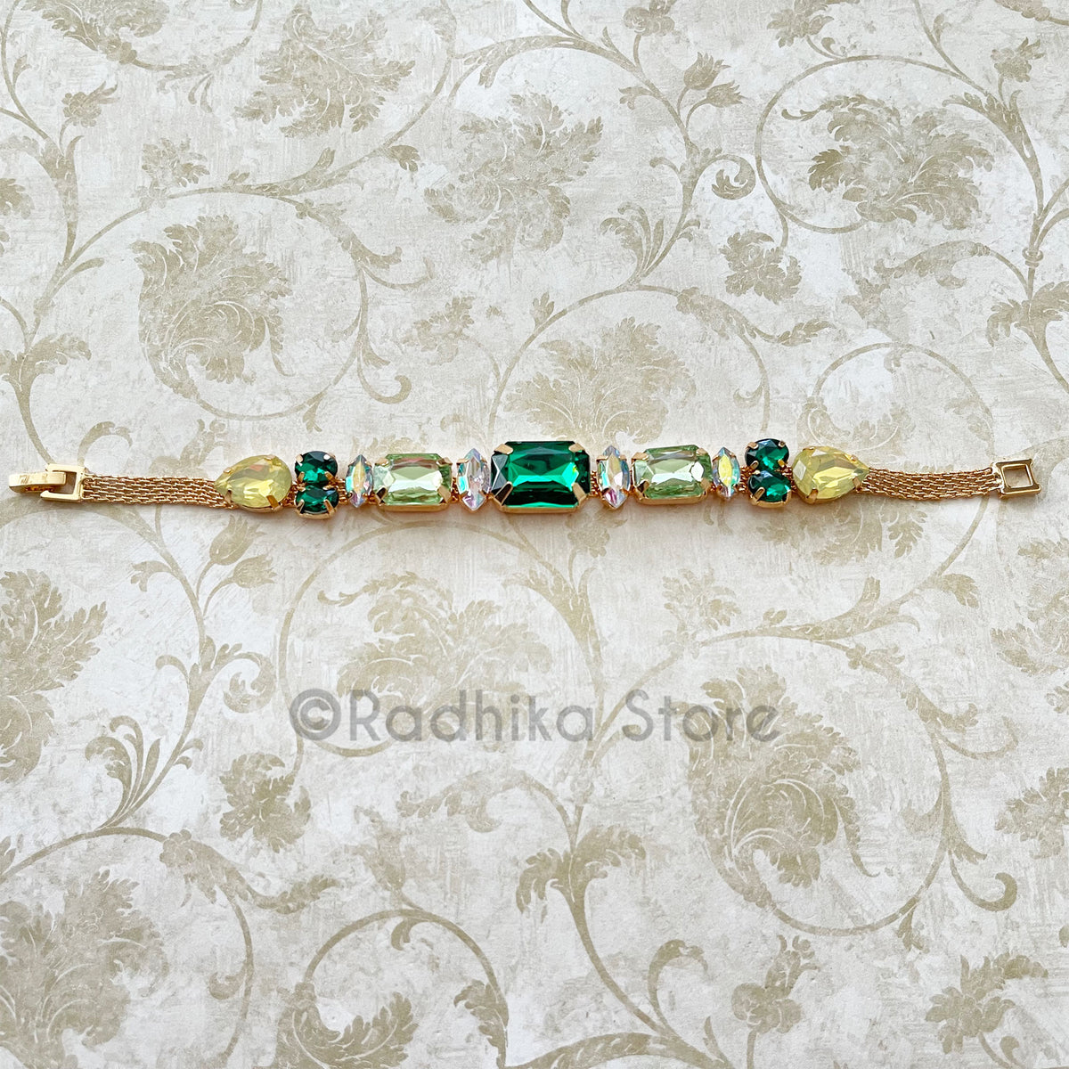 Emerald Cut  Diamonds and Yellow Sapphire- Rhinestone Deity- Bangle-