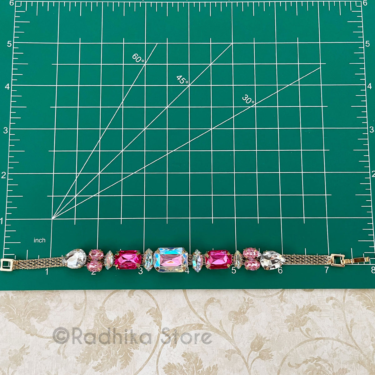 Emerald Cut  Diamonds and Yellow Sapphire- Rhinestone Deity- Bangle-