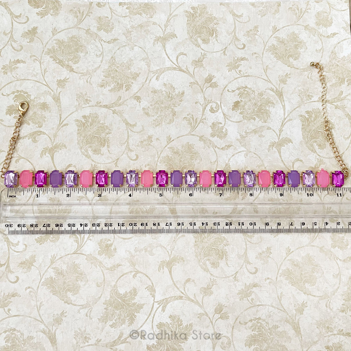 Emerald Cut-Reds and PUrple Color Crystals-Rhinestone Deity Necklace - And Earring Set