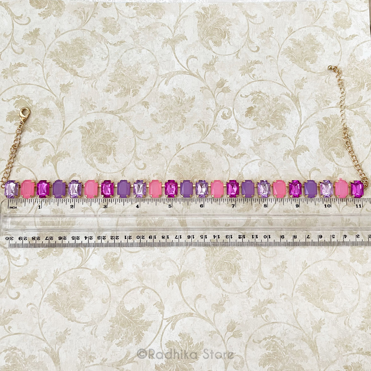 Emerald Cut-Multi Colors- Crystals-Rhinestone Deity Necklace - And Earring Set