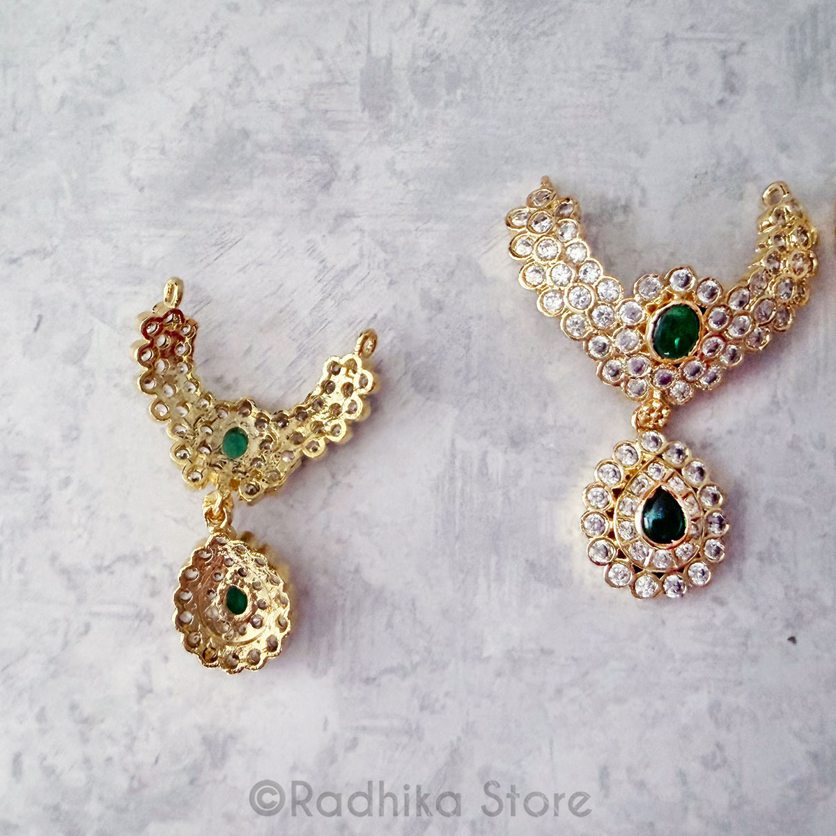 Diamond Teardrop With Emerald - Collar - Deity Necklace