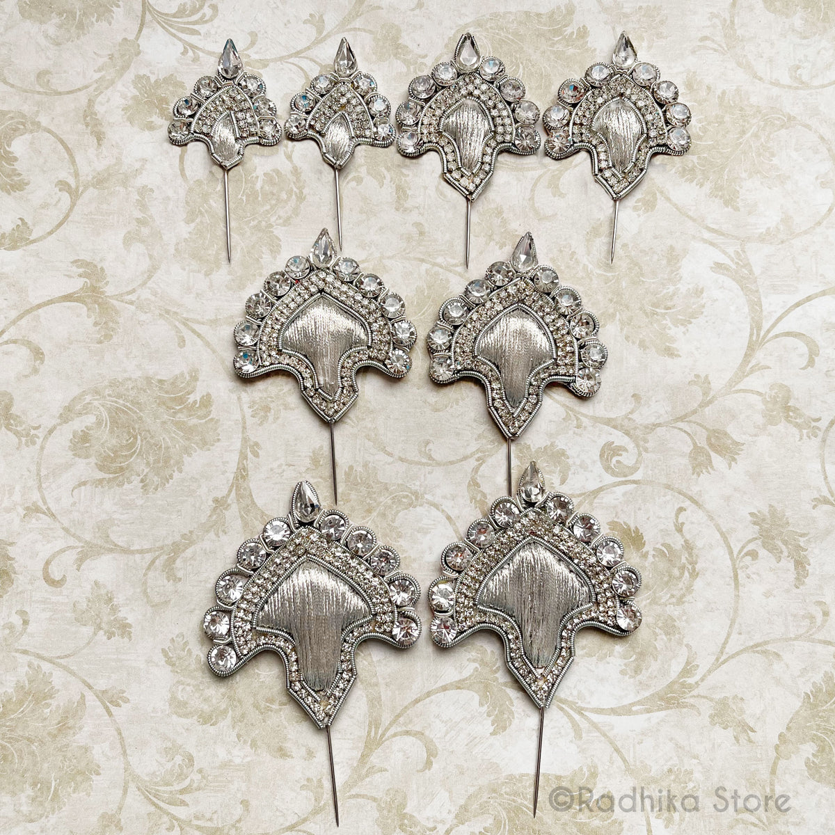Vrindavan Fan - Silver - Embroidery Turban Pins Set of 2