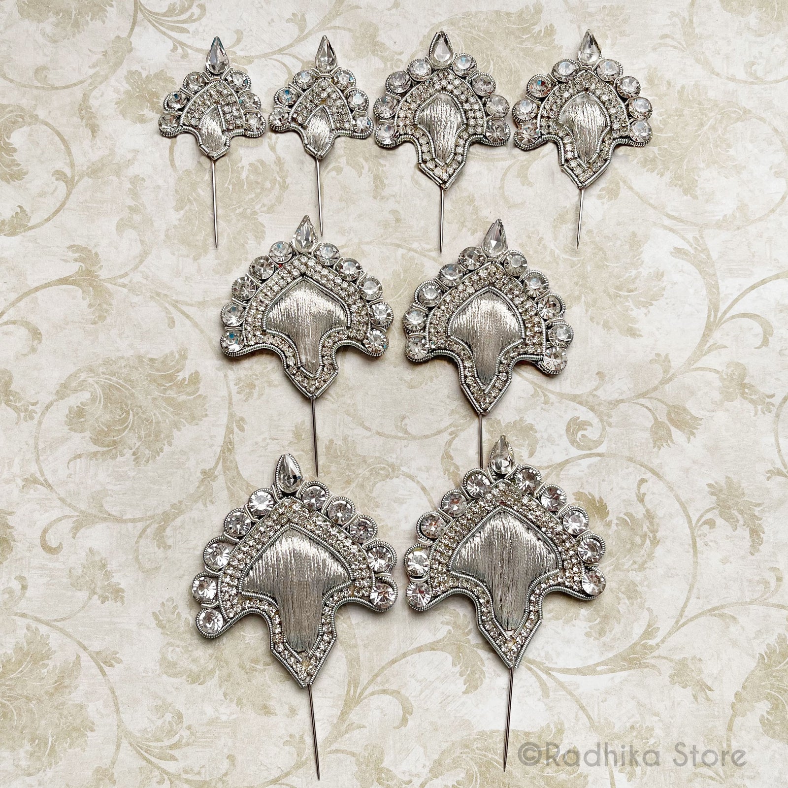 Vrindavan Fan - Silver - Embroidery Turban Pins Set of 2