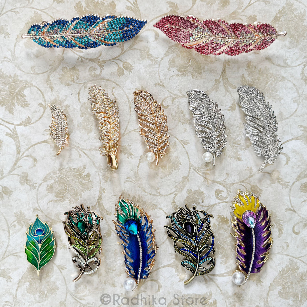 Jeweled Feathers - Pendants - Hair Barrette