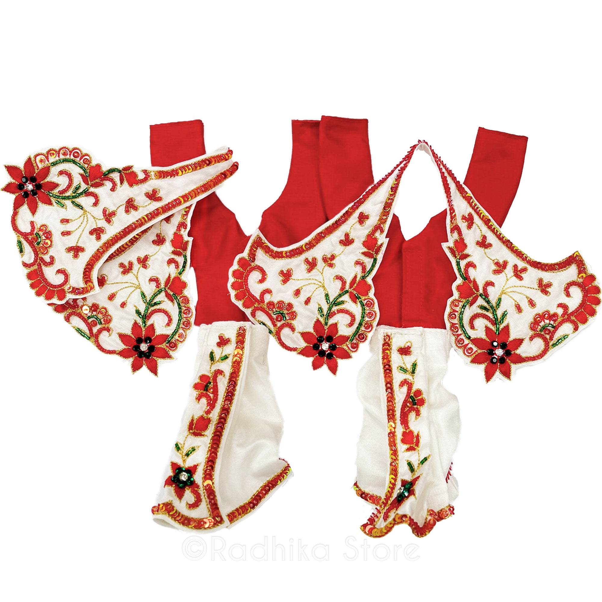 Festival Flowers - White with Red -  Silk - Gaura Nitai Deity Outfit