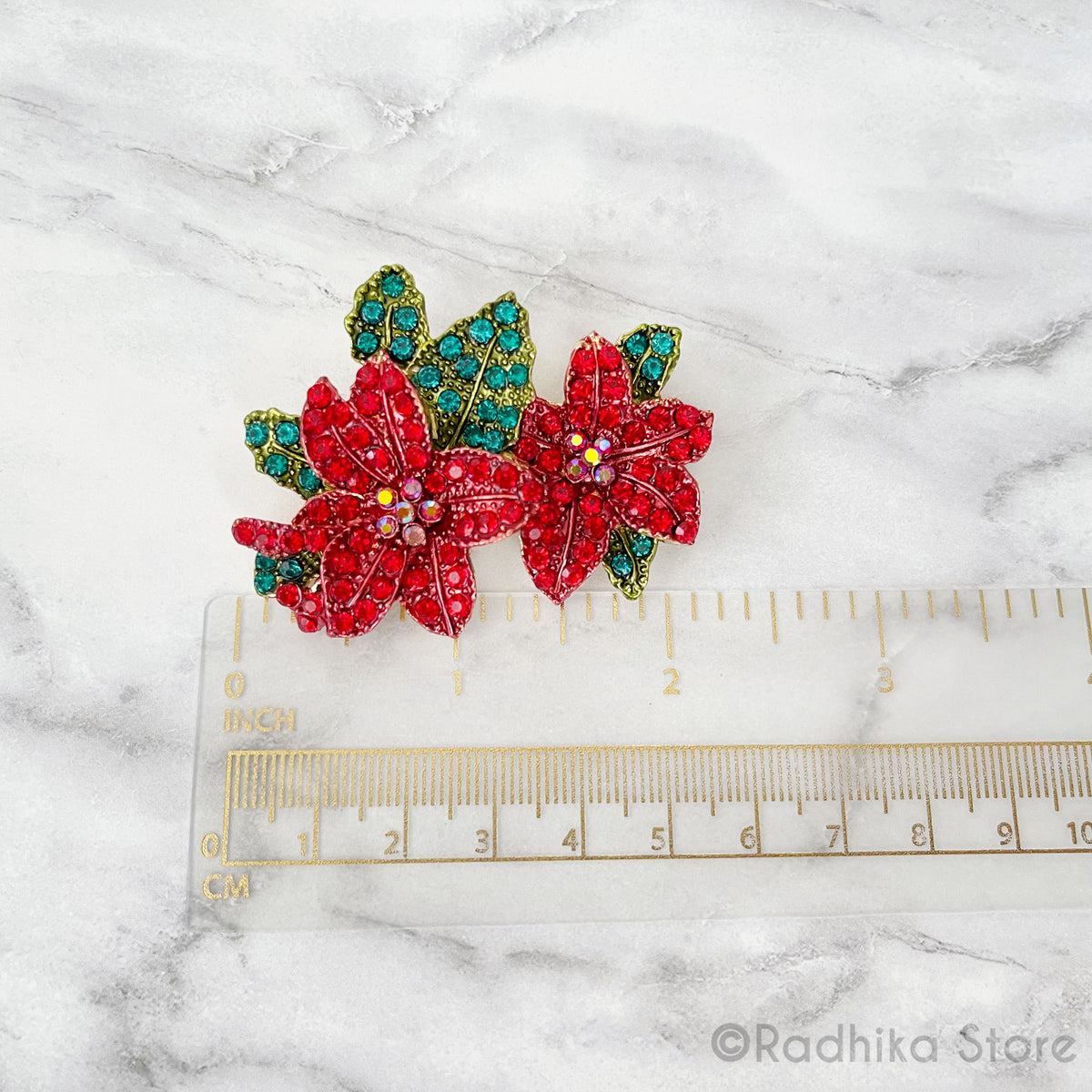 Festival Flowers-Red and Green Crystals-Pendant-(Pin)