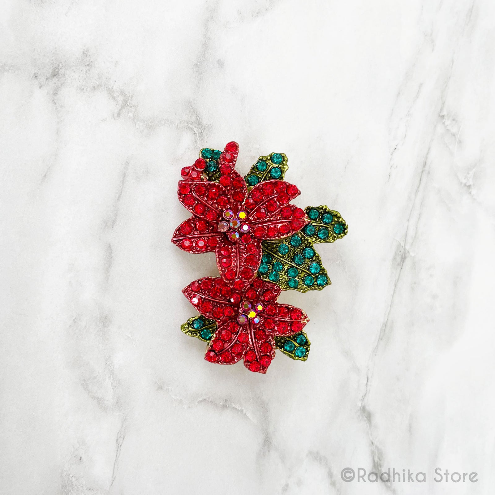 Festival Flowers-Red and Green Crystals-Pendant-(Pin)