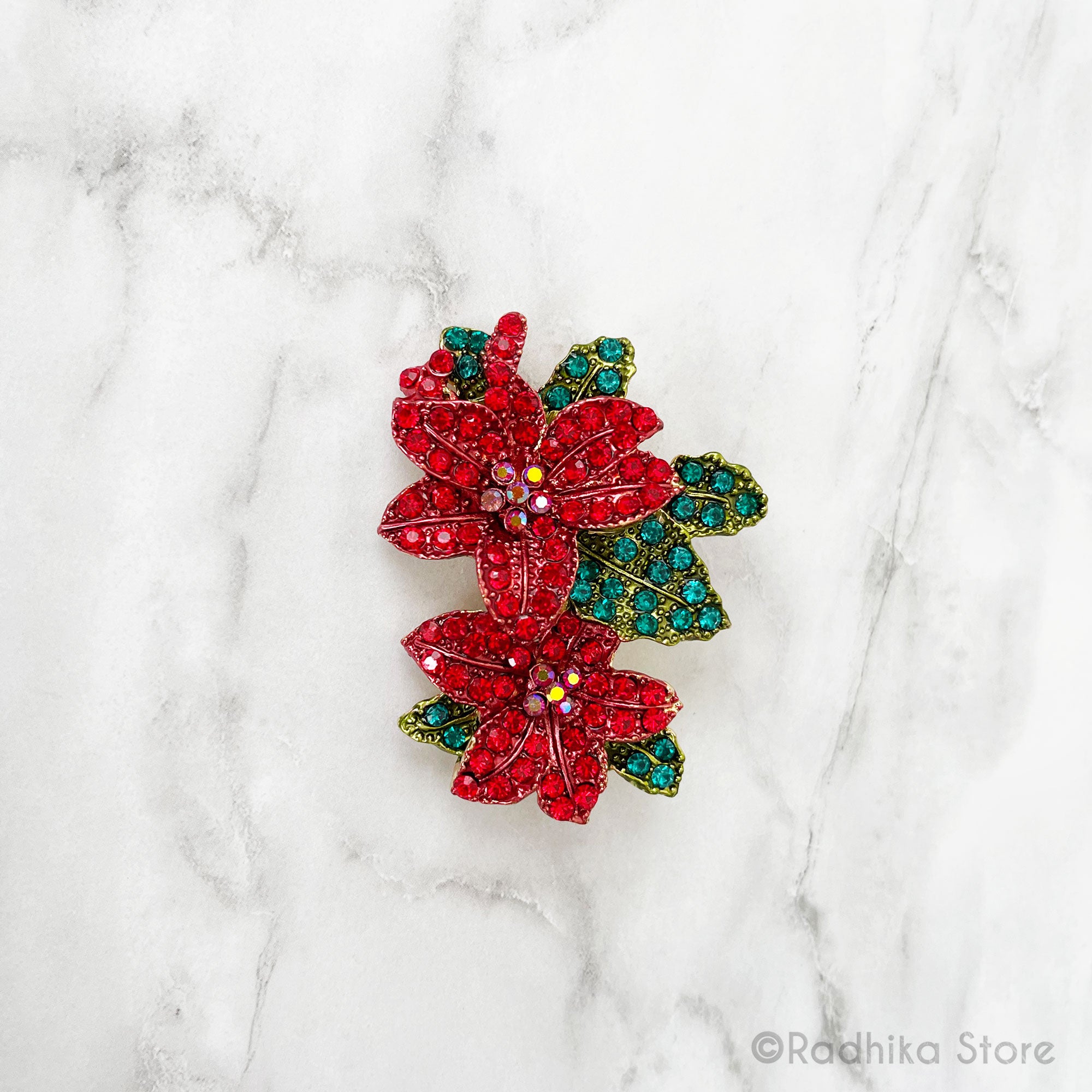 Festival Flowers-Red and Green Crystals-Pendant-(Pin)