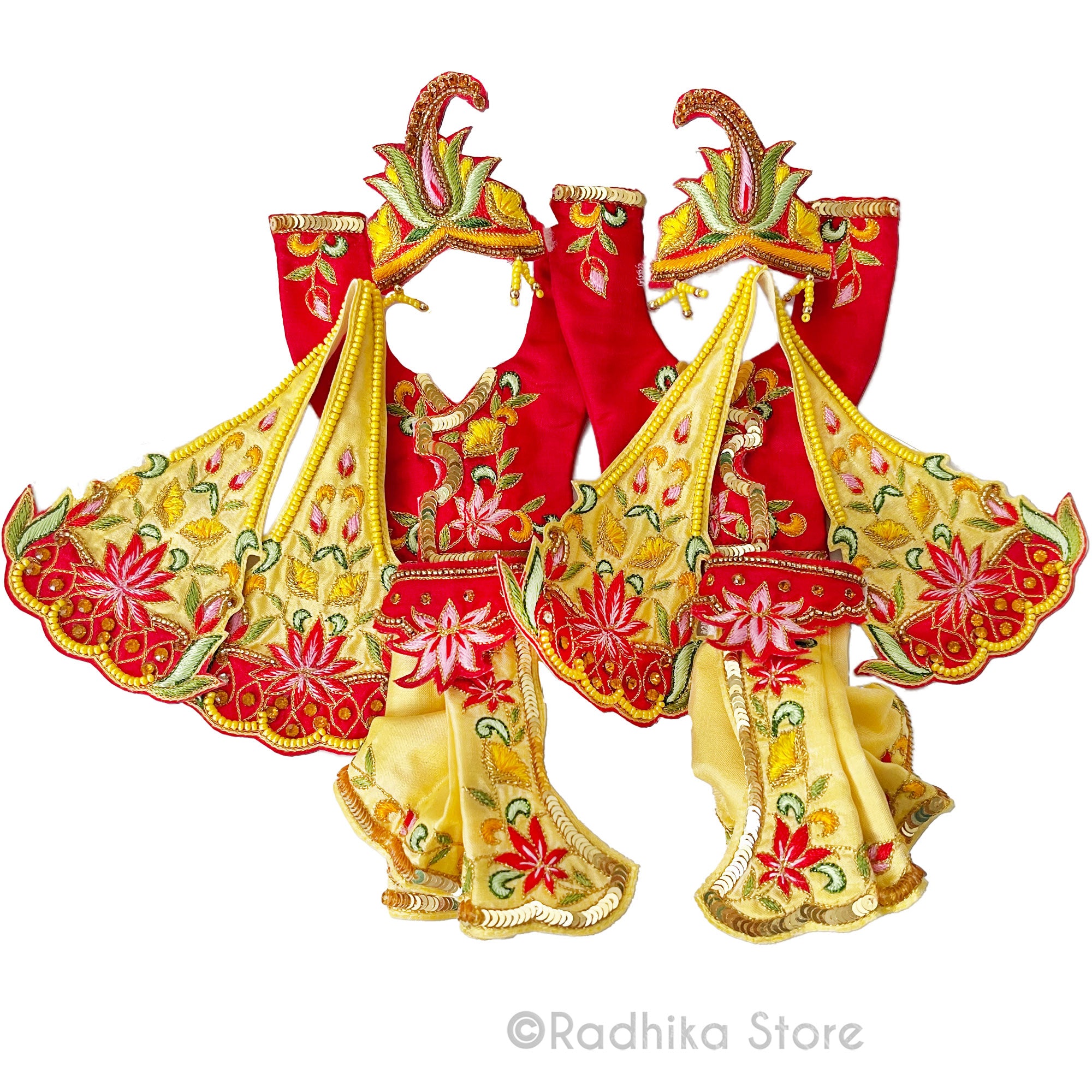 Festival Mayapur Lotus Fountain - Red and Yellow -  Silk - Gaura Nitai Deity Outfit