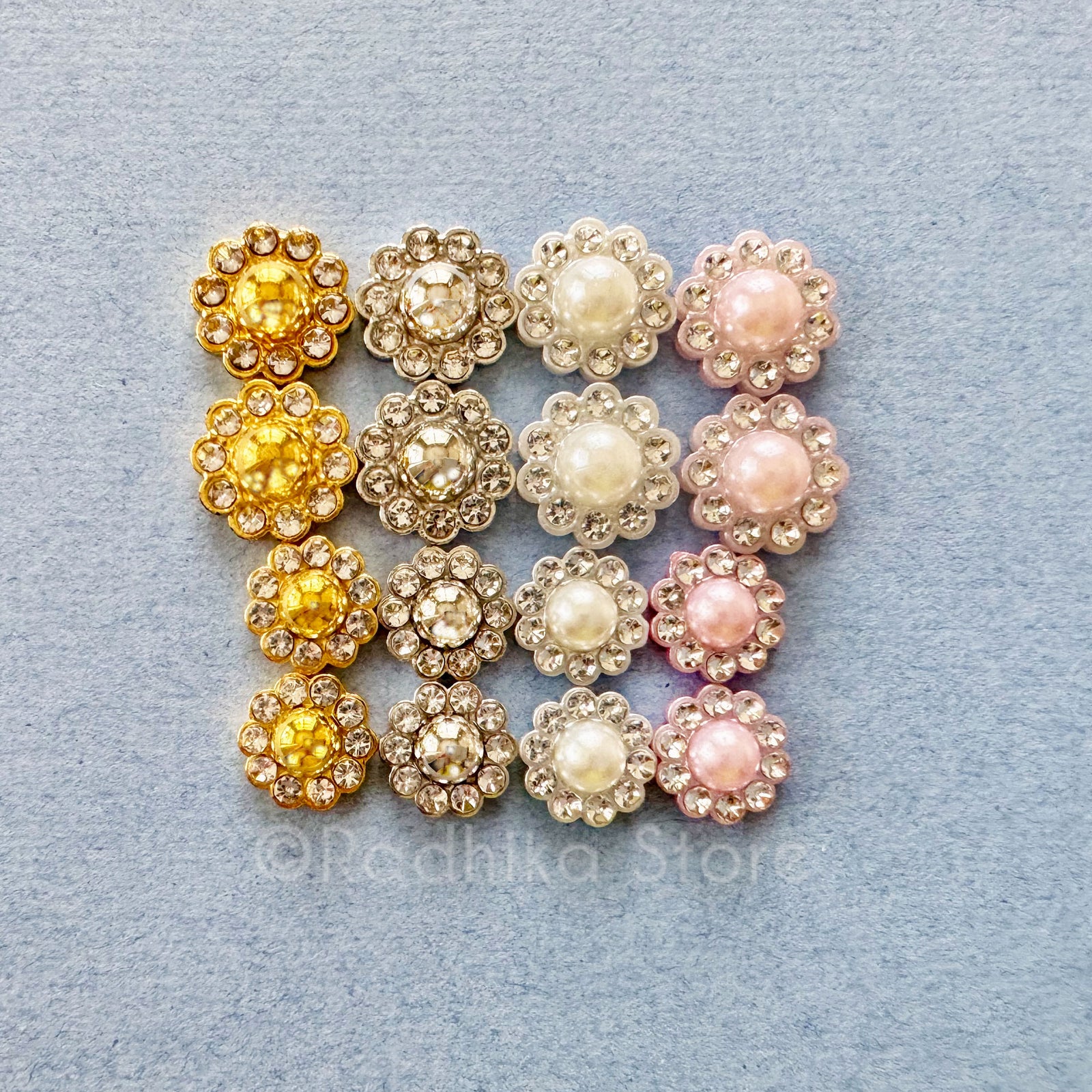 Flower Pearl Rhinestone Deity Earrings  Size M- 12mm