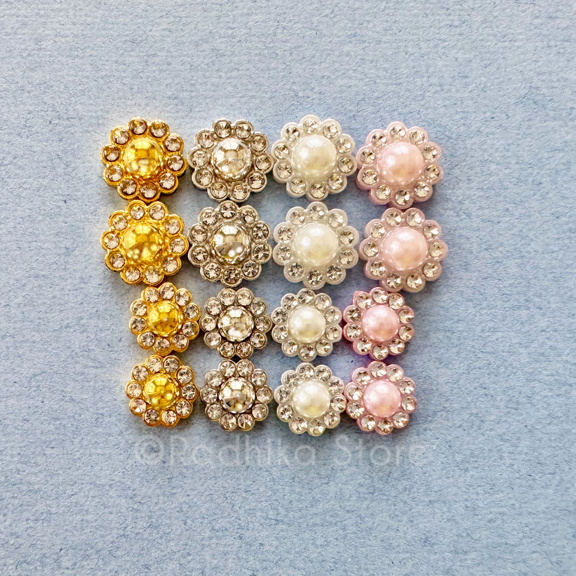 Flower Pearl Rhinestone Deity Earrings  Size S- 8mm
