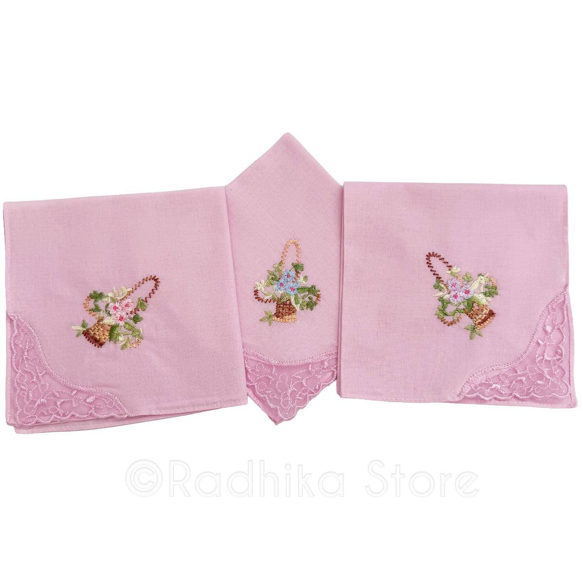 Radhika's Flower Basket - Pink Lace Butterfly -  Deity Napkins- Set Of 3