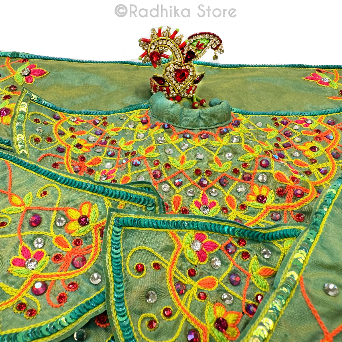 Dazzling Flower Lights - Opalescent Green - Silk - Jagannath Baladeva Subhadra Deity Outfit