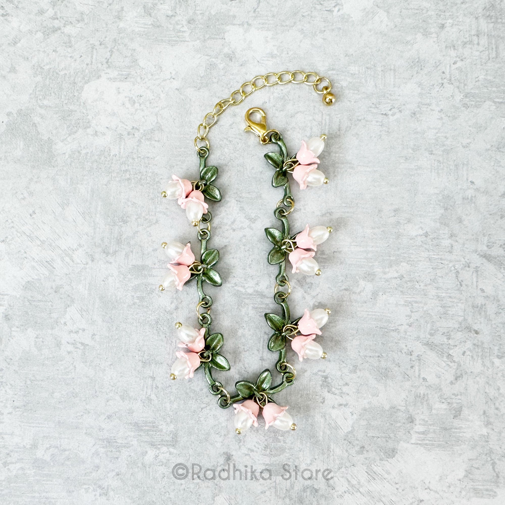 Pink Flower Bells With Pearls- Deity Necklace