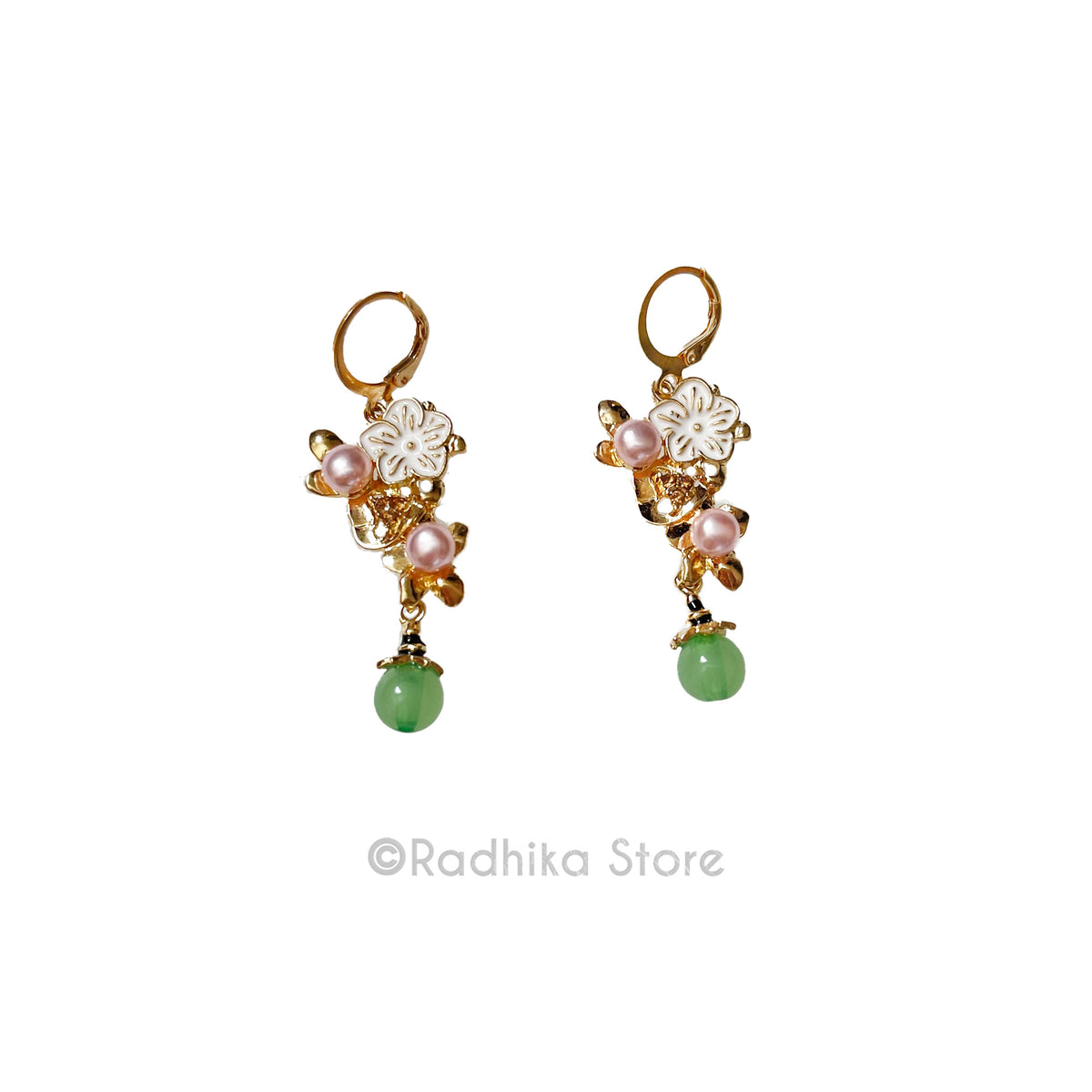 Pink Pearl Vrindavan Flower Earrings