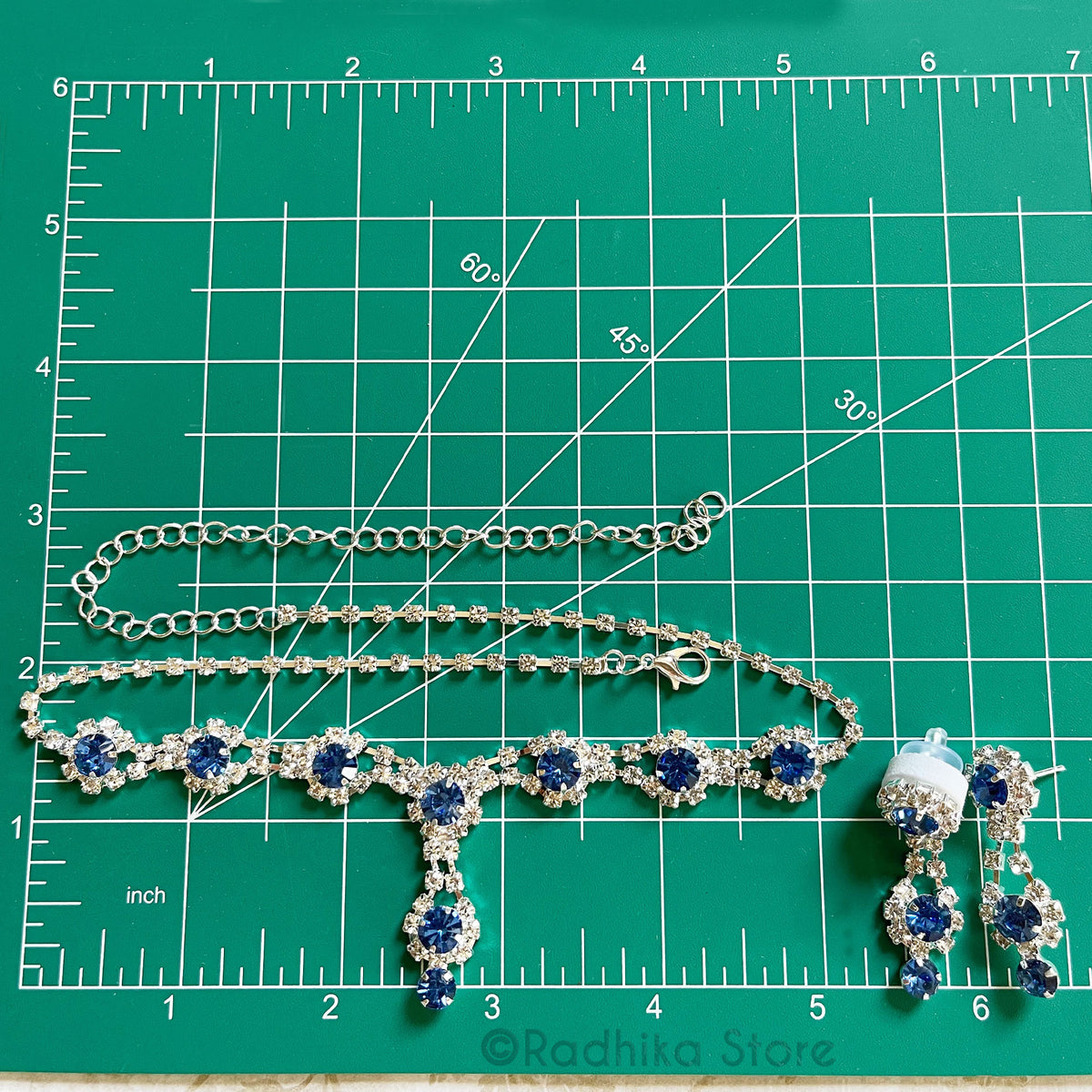 Flower Drops - Rhinestone Deity Necklace And Earring Set