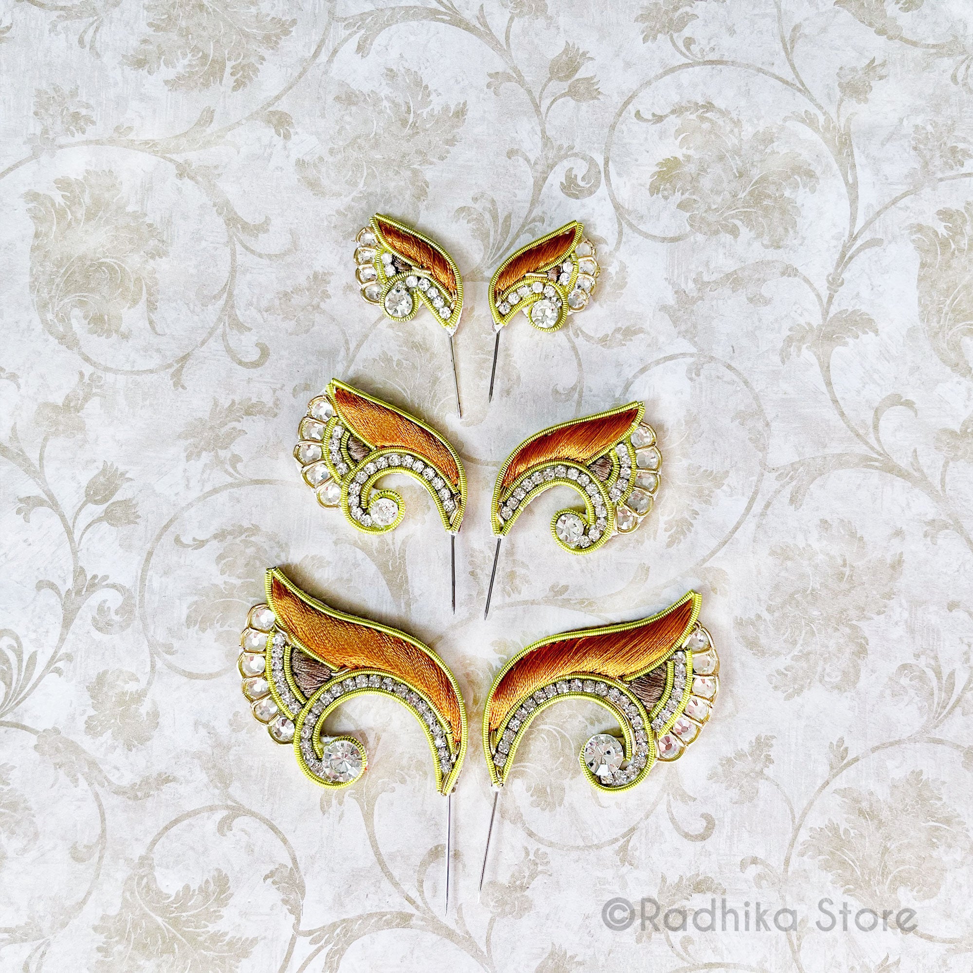 Mayapur Fan Flower - Golden - Embroidery Turban Pins - Set of 2