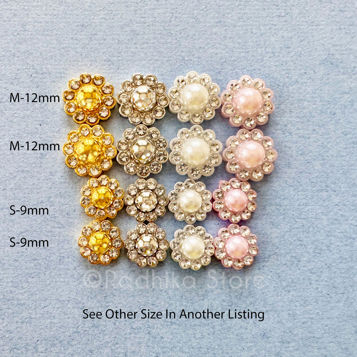 Flower Pearl Rhinestone Deity Earrings  Size M- 12mm