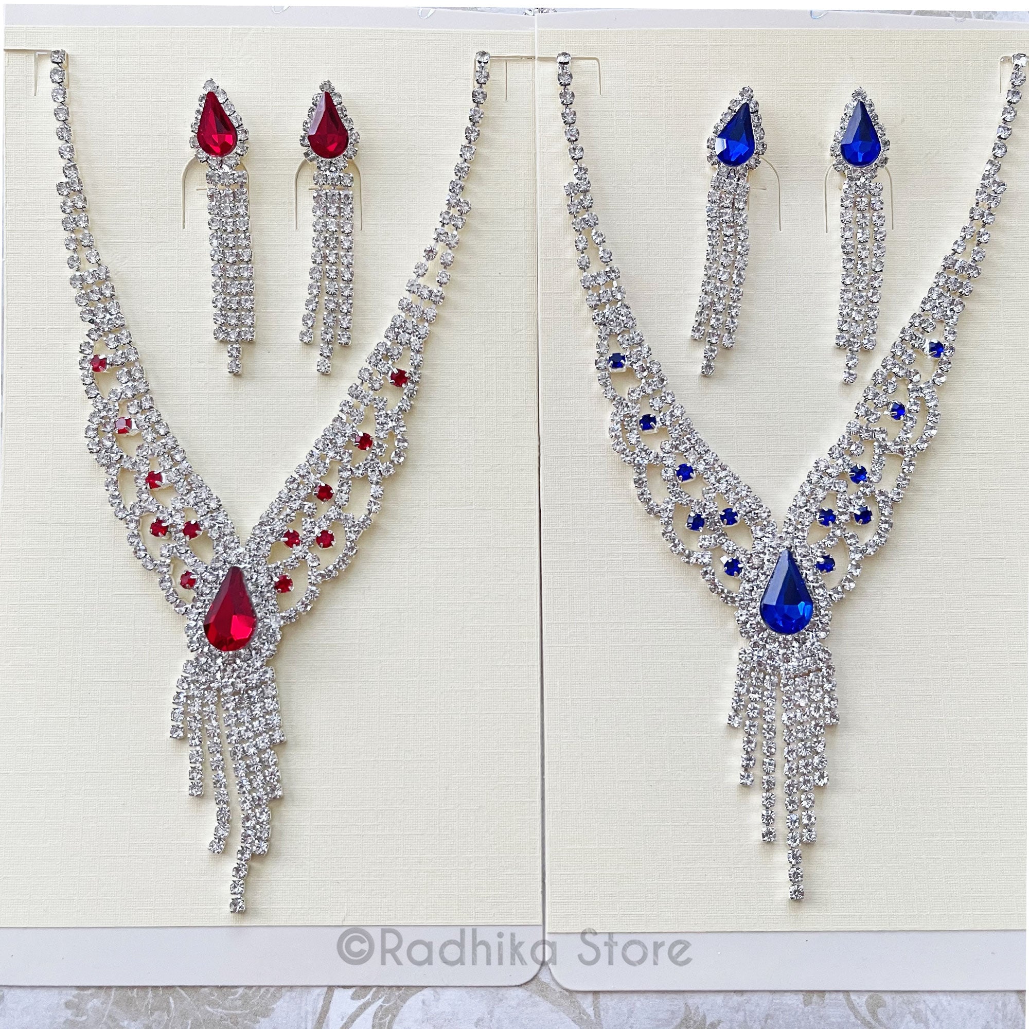 Flying Parrots V Neck-Rhinestone Deity Necklace And Earring Set