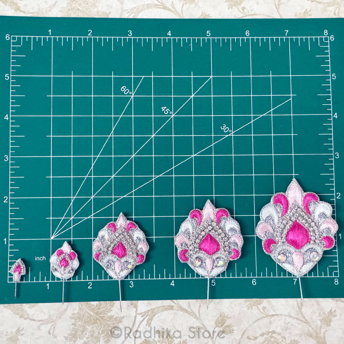 Fountain Fans - Pinks and White - Embroidery Turban Pins - Set of 2