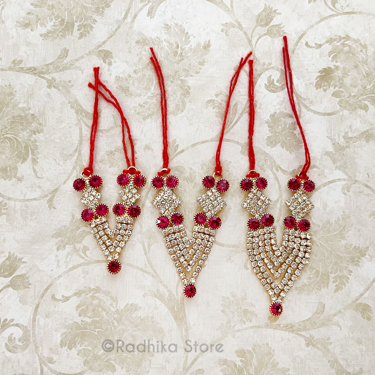 Diamonds Are For Krishna - Fuchsia -  Multi Strand Rhinestone Deity Necklace