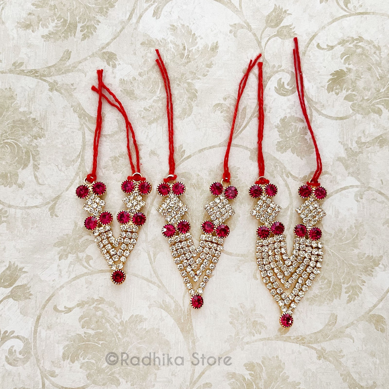 Diamonds Are For Krishna - Fuchsia -  Multi Strand Rhinestone Deity Necklace