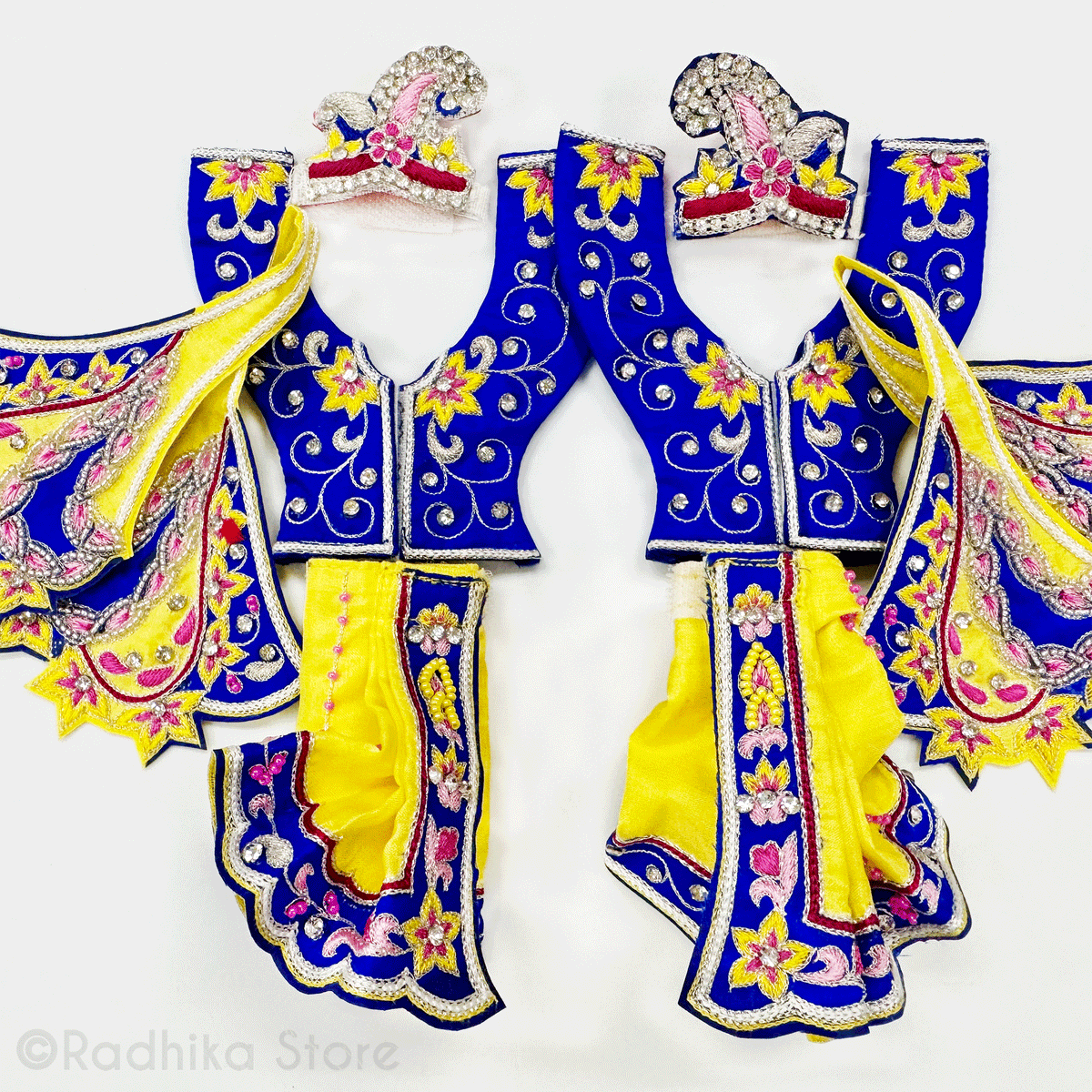Braj Mandal - Sapphire Blue and Yellow -  Silk - Gaura Nitai Deity Outfit