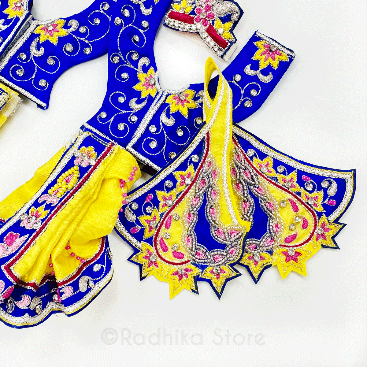 Braj Mandal - Sapphire Blue and Yellow -  Silk - Gaura Nitai Deity Outfit