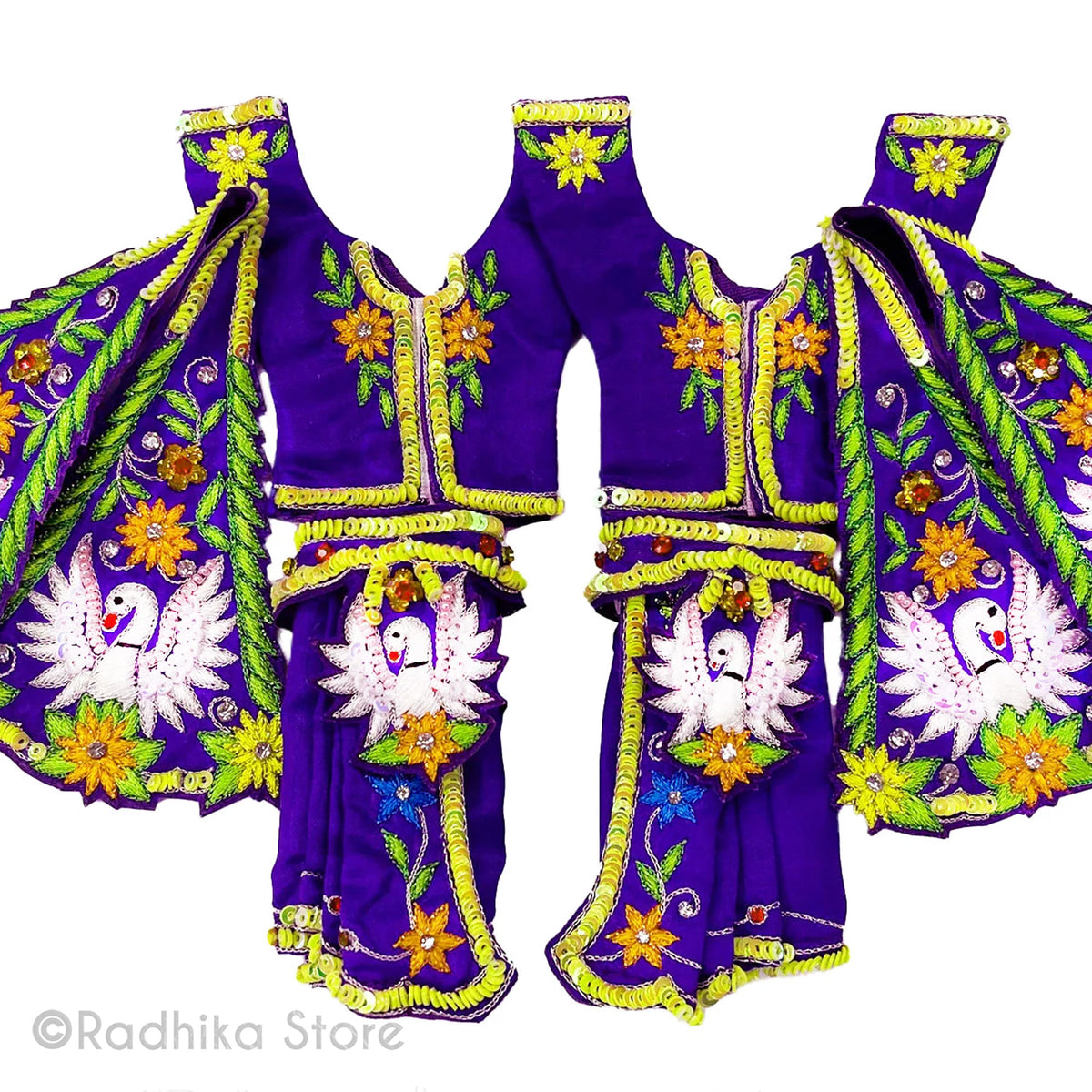 Evening Radha kund Kirtan - All Silk - Deep Purple With Multi Color - Gaura Nitai Deity Outfit