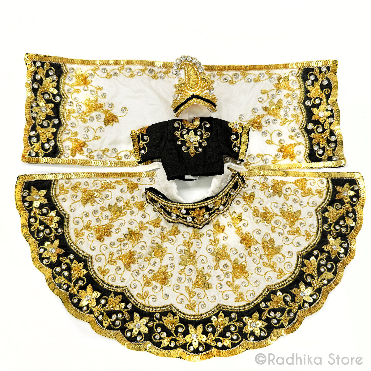 Golden Moon at Yamuna - White and Black - Silk - Radha Krishna Deity Outfit