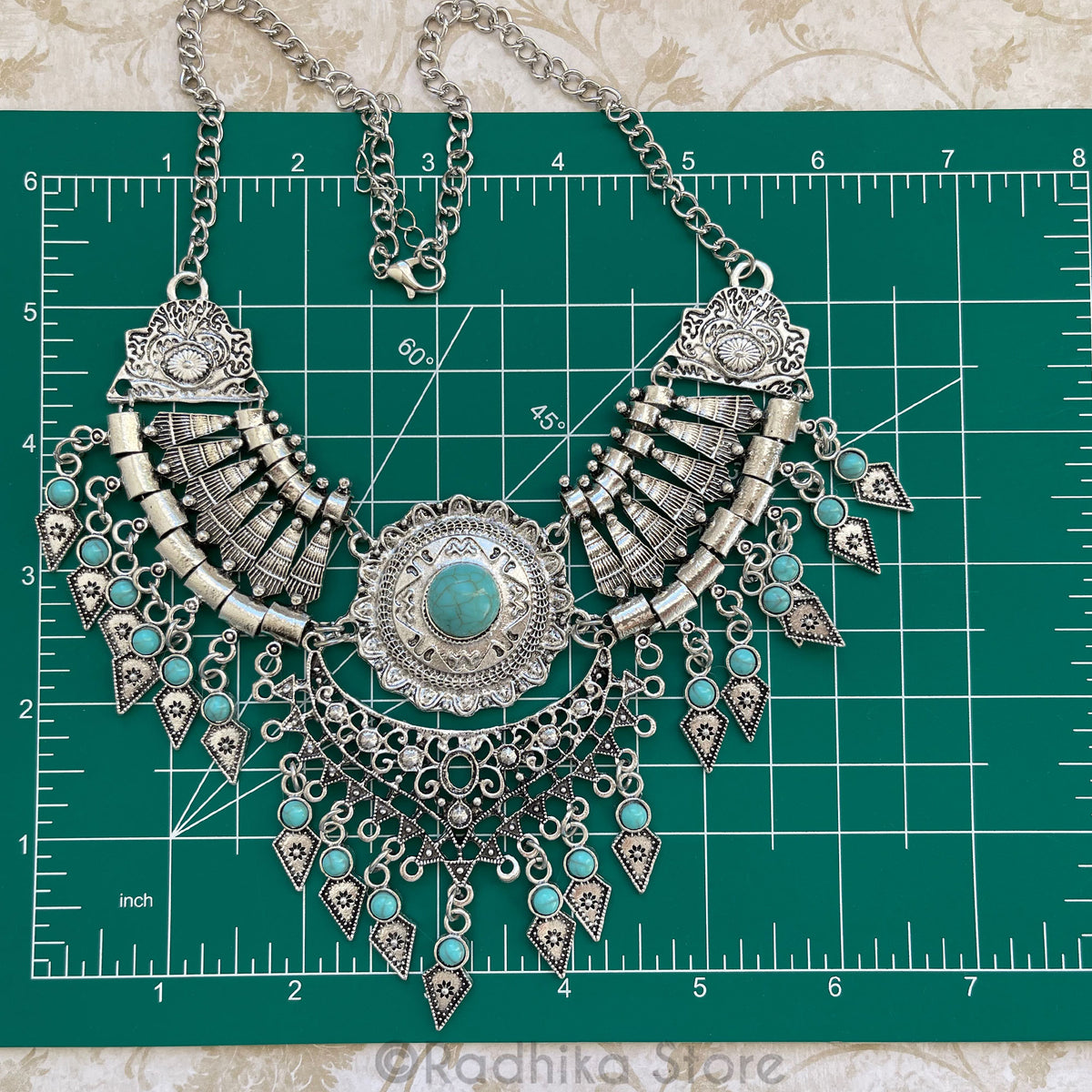 Gaurada Necklace/ Belt - Silver With Turquoise